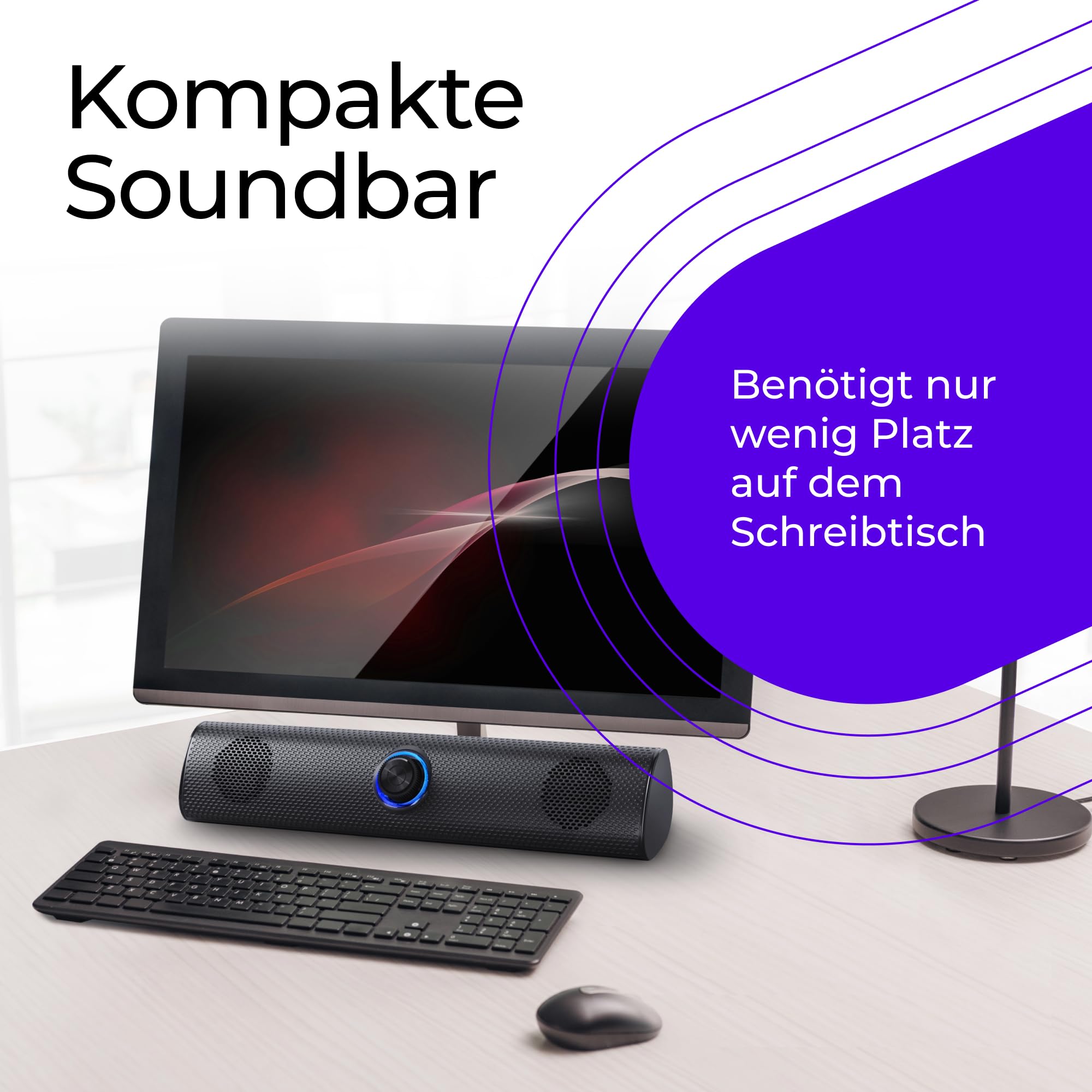 Defender Z11 - Altoparlante soundbar per PC - 2.0 monitor soundbar con suono stereo da 6 W RMS, controllo del volume LED, altoparlante per computer USB, jack da 3,5 mm per PC, laptop e installazione