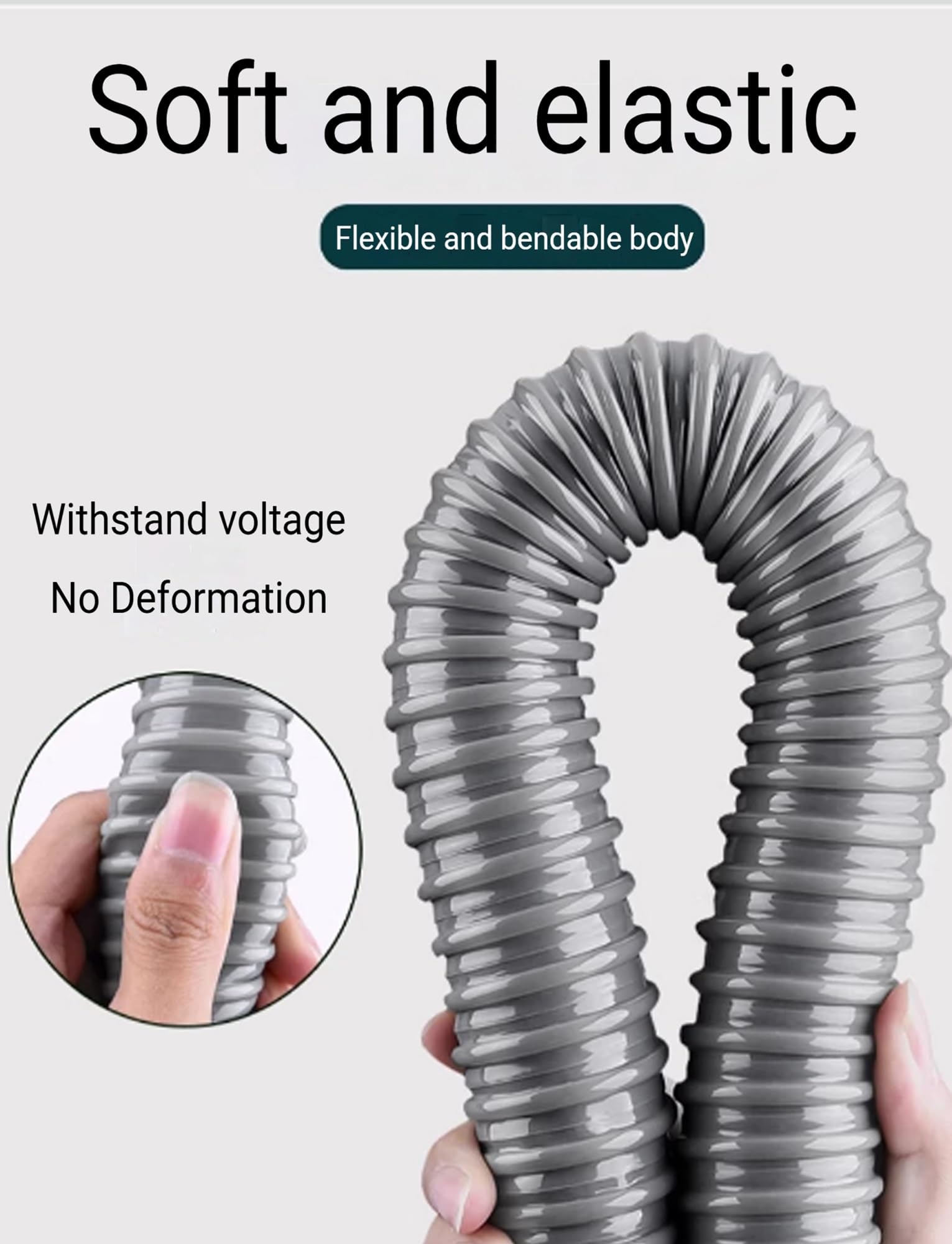 Tube d'étang de 2 ", tuyau ondulé en PVC avec 2 pinces en acier inoxydable(40mm/1.6",250cm/8')