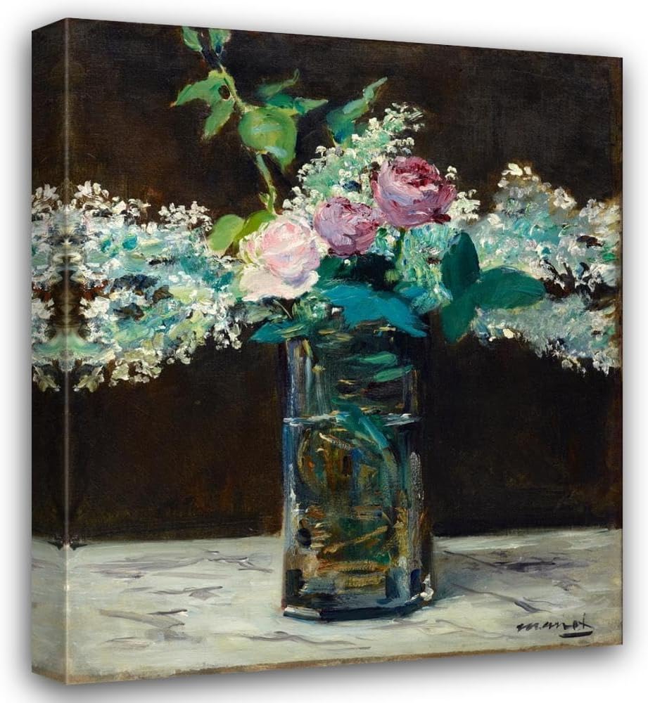ArtDirect Édouard Manet 15x17 Gallery Wrapped Canvas Museum Art Print Titled: Vase of White Lilacs and Roses (1883)