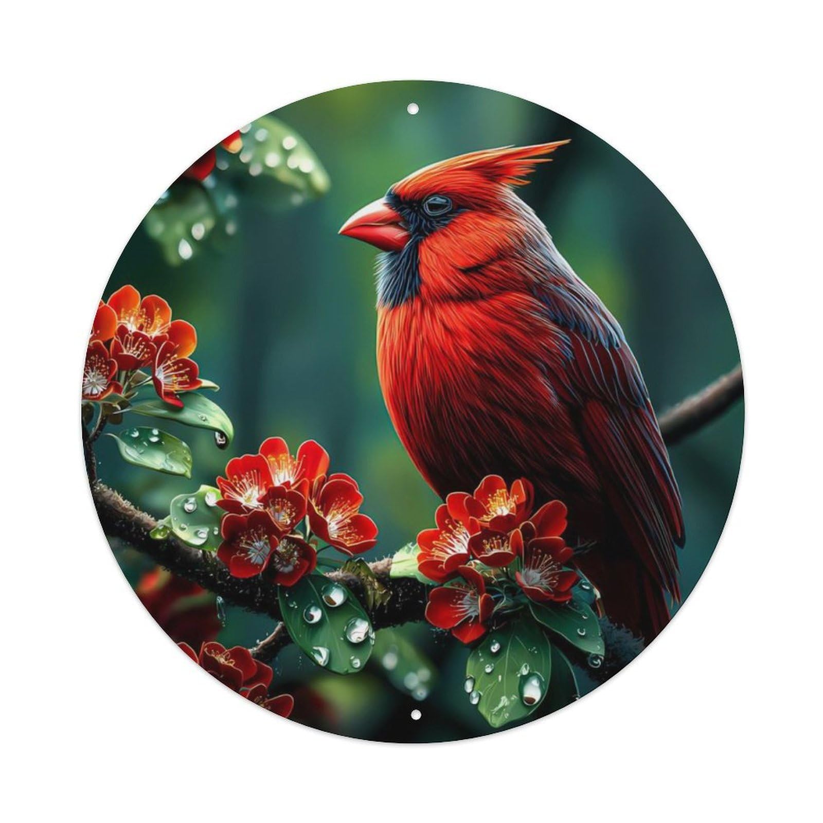 Animal Northern Cardinal Red Begonia Water Droplets Nature Vintage Metal Tin Sign Plaque Wall Decor for Cafe, Club Bar, Office, Garden Metal Poster 8x8Inch