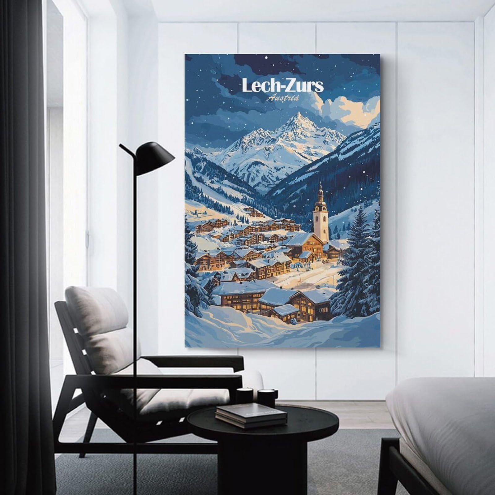 Junmoney Wall Decor Canvas Print Lech-Zurs Austria Winter Village, 20x30inch(50x75cm), for Front Hall, Corridor Or Welcome Spaces, A Neat Decor Update for Hallways