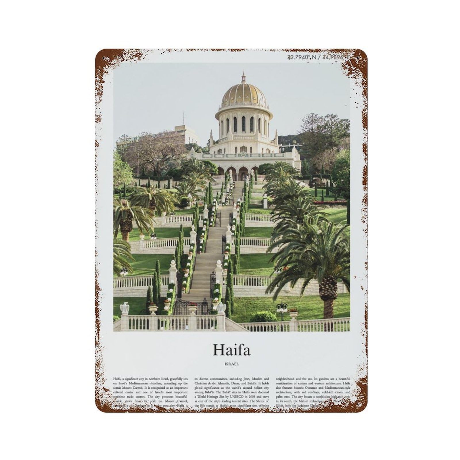 xiaoxiaoshen Haifa Israel City Scenery Wall Decor Art Metal Tin Poster Modern Home Decor Art Home Bar Shop Decorations Vintage Sign 40x30cm