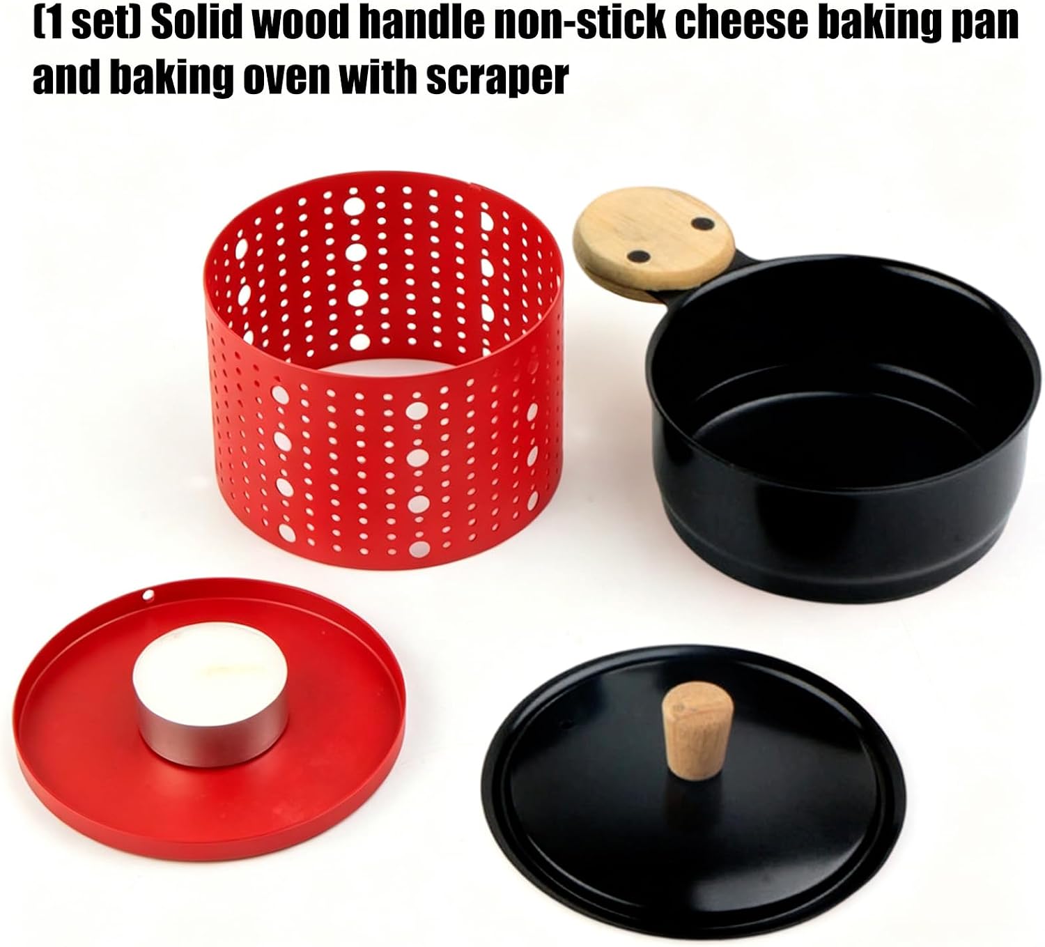 Cheese Fondue Pan with Nonstick Coating and Scrapers, Red