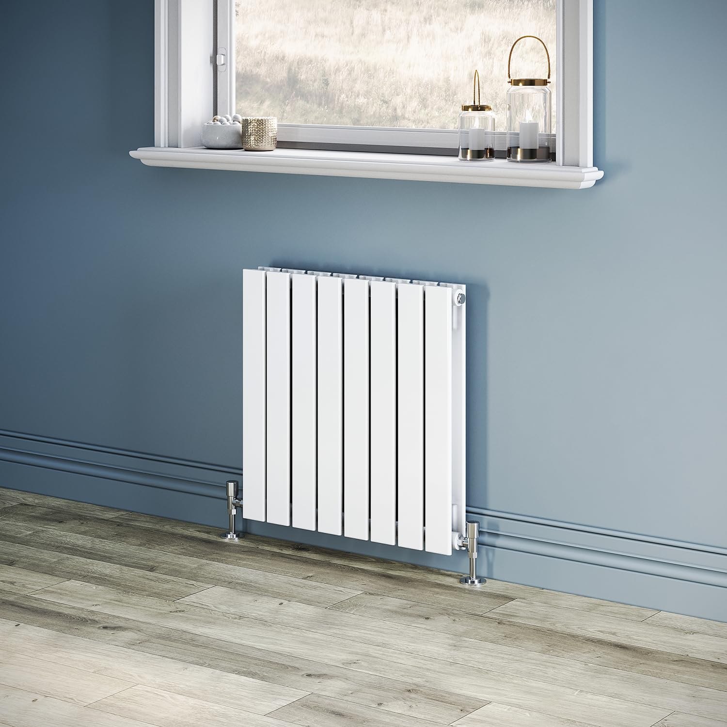 ZANOFIRA 600x608 mm White Flat Panel Horizontal Designer Radiators Double Column Modern Central Heating Radiator Rad for Kitchen, Hallway, Living Room