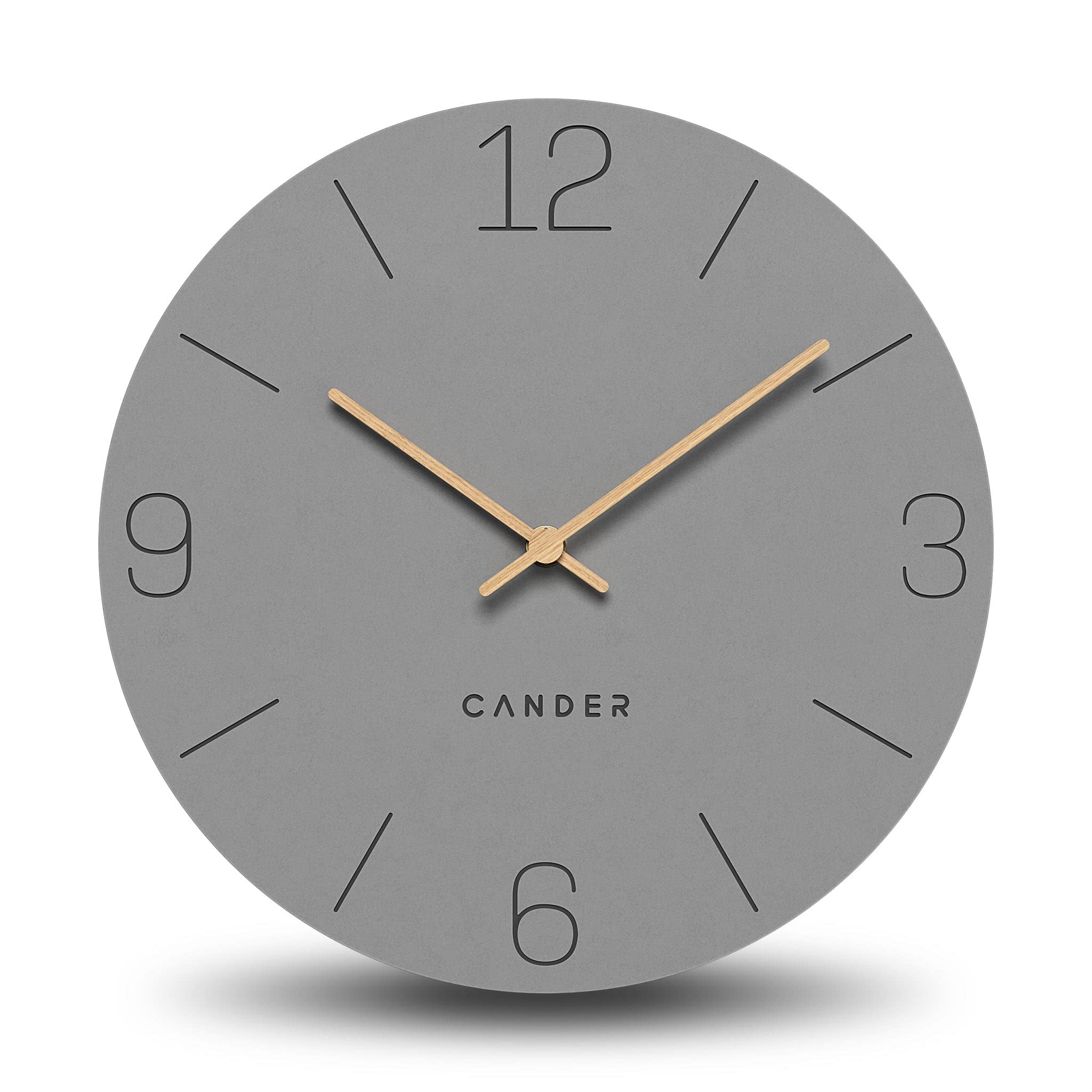 Cander Berlin MNU 2650 H XXL - Reloj de pared silencioso (50 cm, sin ruido de tictac, analógico, para salón, moderno, vintage, manecillas de madera, tamaño grande), color gris