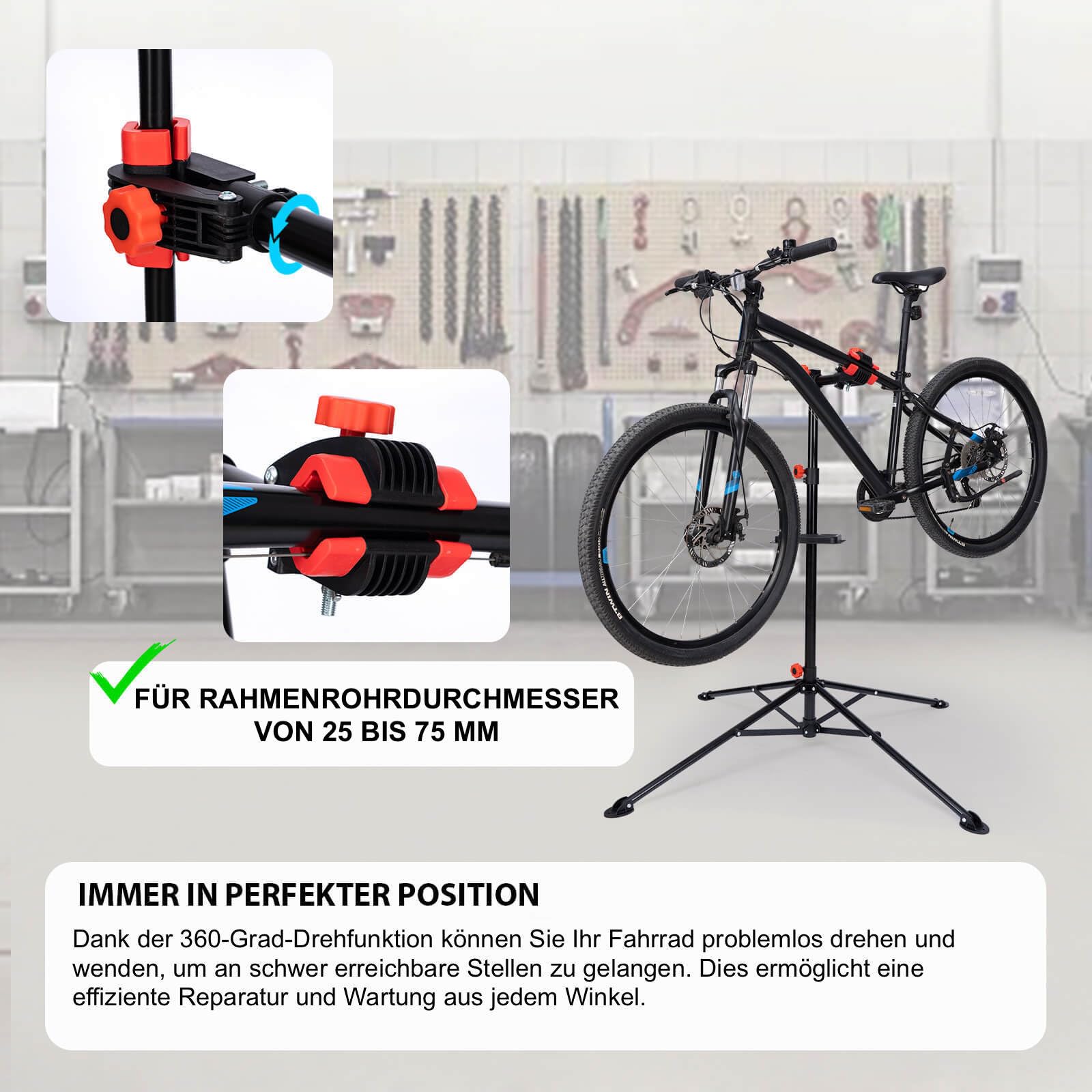 DanDiBo Stojak montażowy, stojak do montażu rowerowego, z regulacją wysokości, obracany o 360°, 96562, stojak do naprawy roweru górskiego, składany