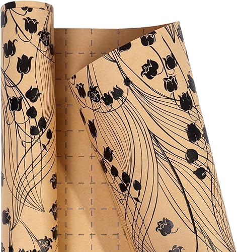 Papel de regalo floral kraft, mini rollo de papel de regalo, 17 x 120 pulgadas (10 pies), diseño de flores, regalo perfecto para mujeres, bodas,
