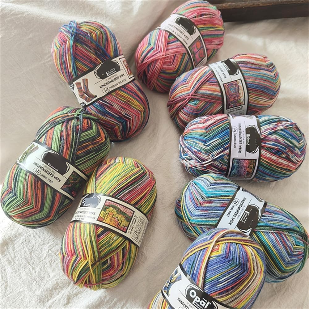 Opal According to Hundertwasser Edition 4 Space Dyed Sock Yarn, Wool Nylon Blend, Fluffy Breathable for Knitting Craft (Knit a Pair of Socks/Ball/3.5oz) (#4052)