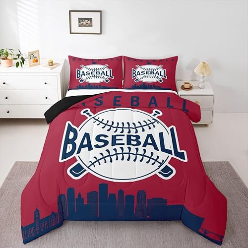 Erosebridal Full Size Baseball Comforter Set for Boys, Sports Ball Games Bedding