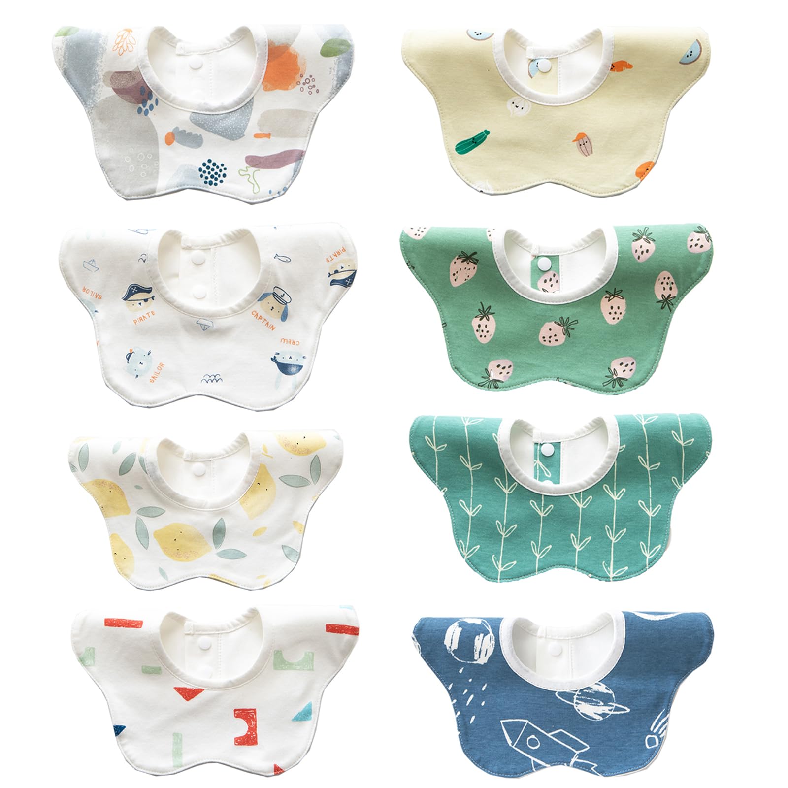 8 Pack Baby Bandana Dribble Bibs Drool Bibs Cotton Baby Bandana Drool Newborn Bib 360° Rotating Neck Babys Bandana Bib with Adjustable Snaps Super Soft and Absorbent for Infant Teething 0-36 Months