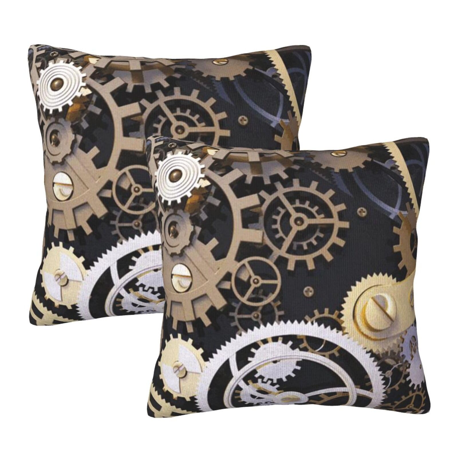 Taies d'oreiller steampunk imprimé engrenages mécaniques pour déco chambre originale lot de 2