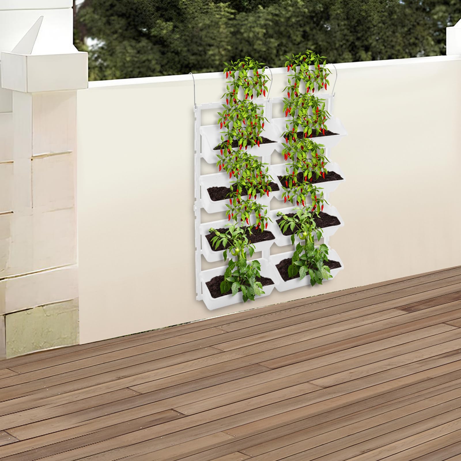 Pot de Fleurs Vertical Suspendu, Pot de Fleurs, Étagères de Balcon pour Légumes, Herbes, Fraises, Drainage et Rétention d’Eau, Pour Jardiniers de Balcon et Amateurs de Jardin (Blanc)