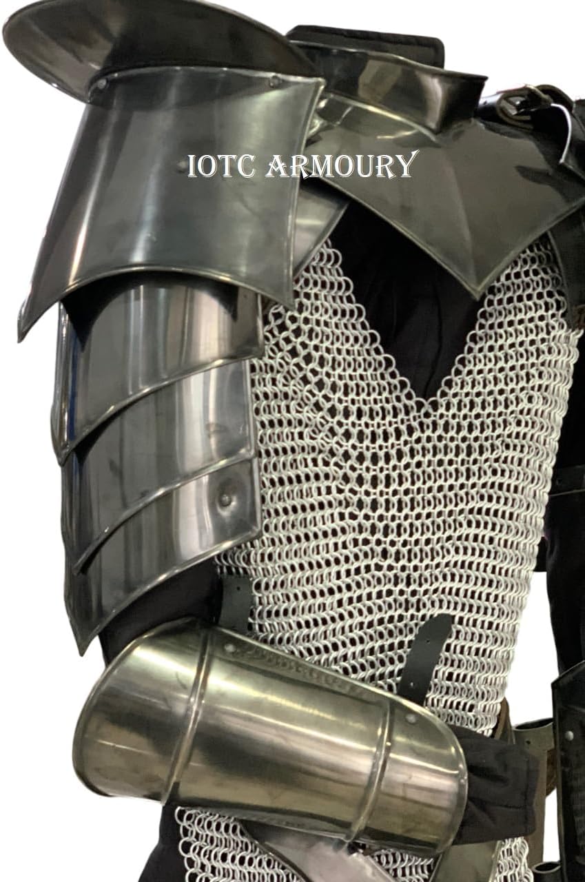 Medieval Knight Lady Armor Costume Neck Gorget With Pauldrons, Arm Bracers & Chainamail Perfect For Renaissance, LARP, Cosplay Replica, Fantasy & Halloween Party Armor Costume