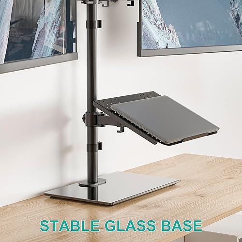 Miniatura 5 de WALI Soporte para monitor doble con soporte para laptop, soporte de altura ajustable para computadora portátil, se adapta a monitores de hasta 27