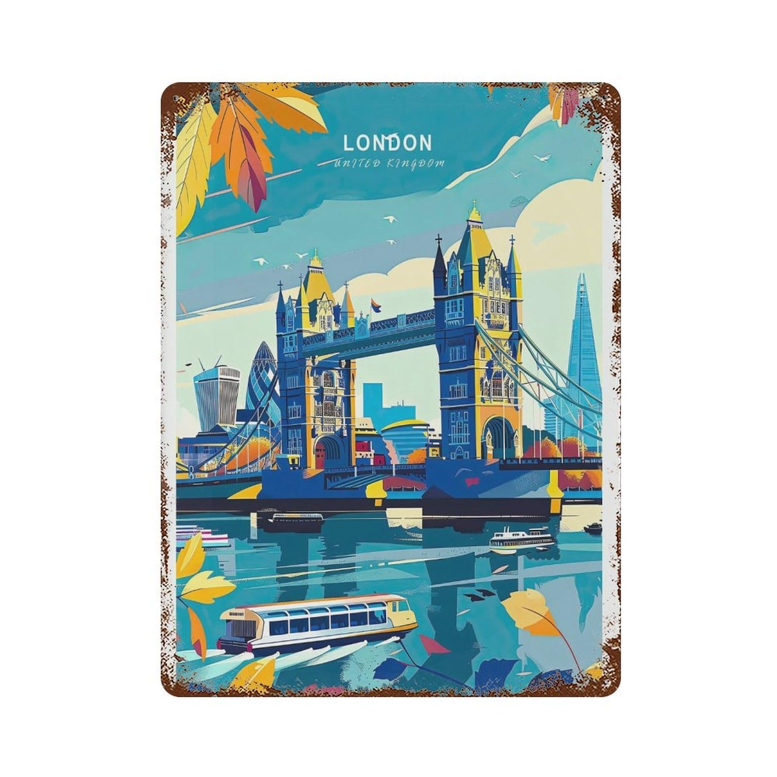 xiaoxiaoshen London Travel Bridge England City UK Decor, Birthday Present (2) Wall Decor Art Metal Tin Poster Modern Home Decor Art Home Bar Shop Decorations Vintage Sign 40x30cm