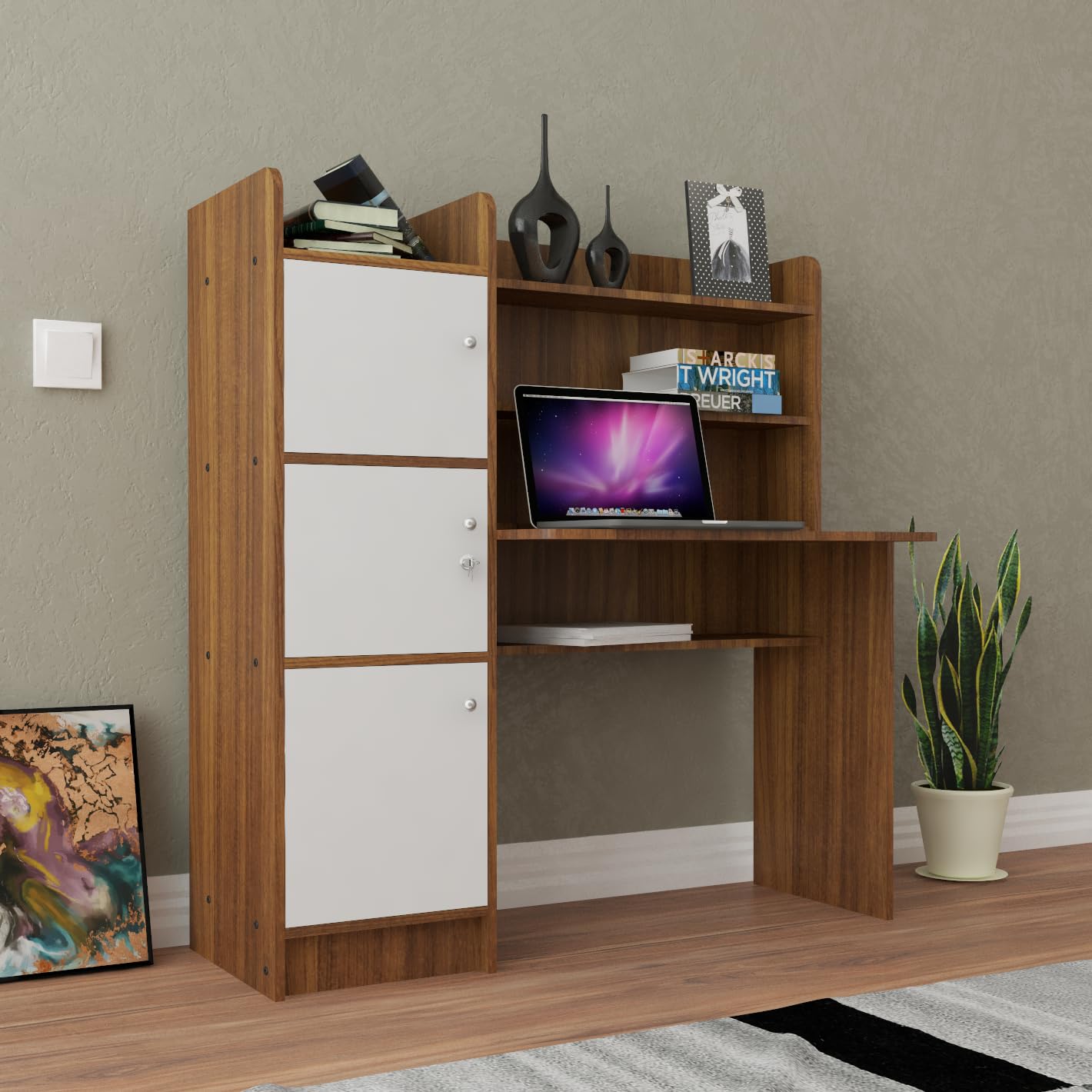 Vision 3 Door Engineered Wood Office Table|Multi-Purpose Study Table|Computer Table for Students|Desk for Work from Home|1 Year Warranty - Dual Tone