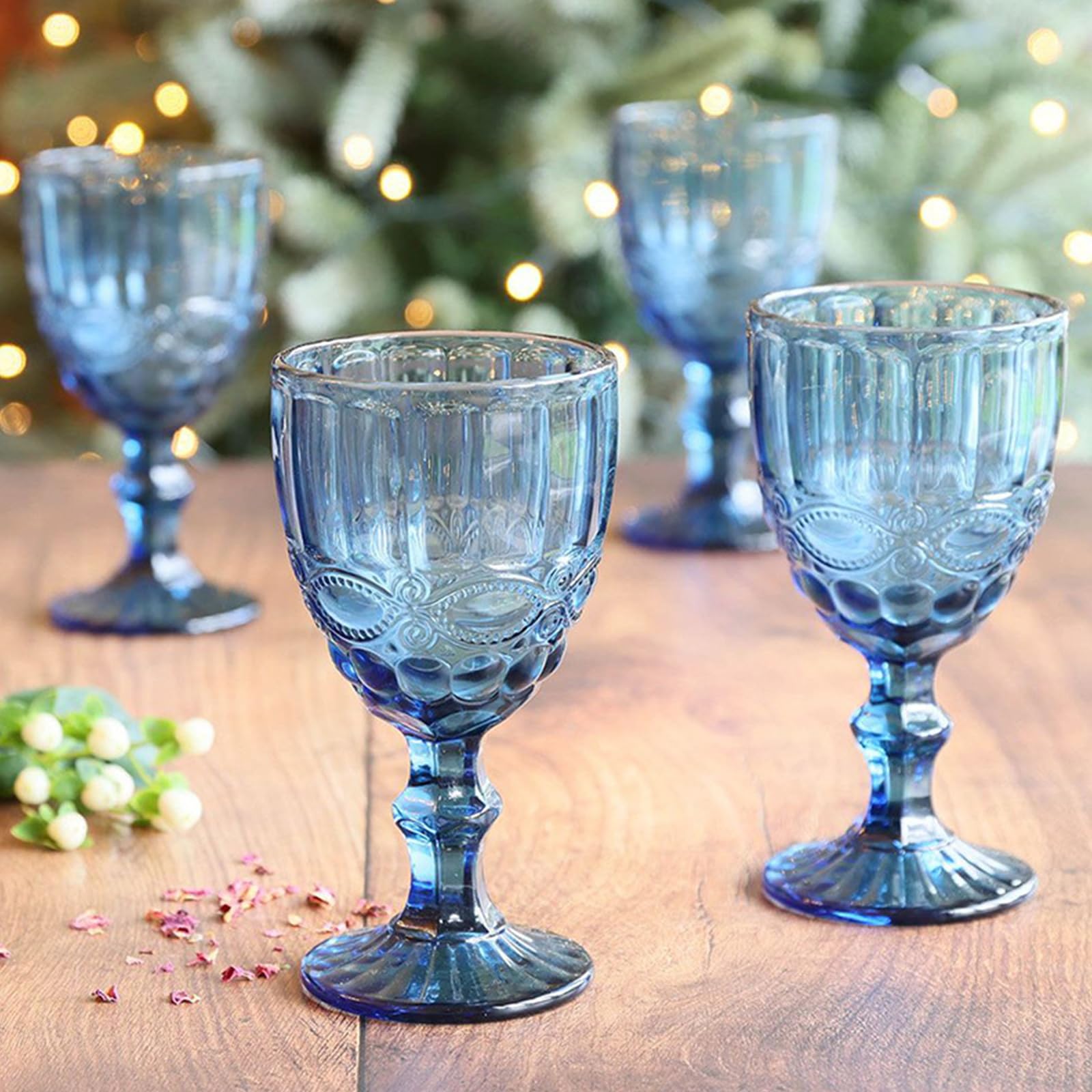 Lot de 6 verres à vin rouge vintage de 300 ml - Verres à vin en cristal - Pour mariage, cocktail, maison, restaurant, fête, Noël - Bleu clair