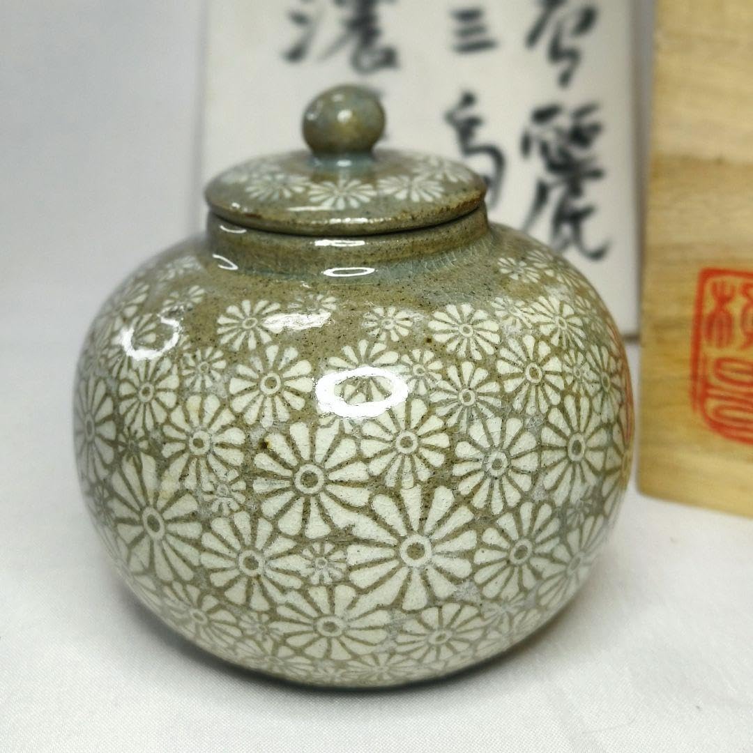 Amazon.co.jp: 茶道具 高麗三島濃い茶入 瑞昌窯 柳昌坤作 青磁 旧家 