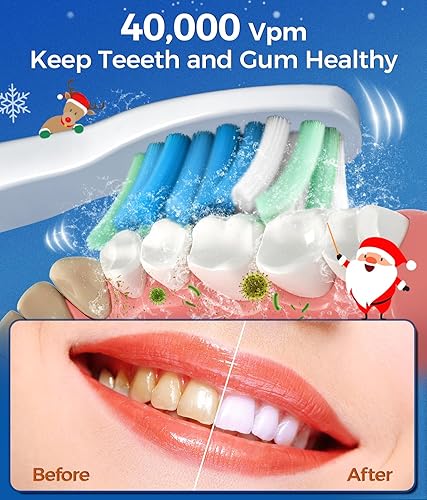 Miniatura 32 de TEETHEORY Cepillo de dientes eléctrico para adultos con 8 unidades, cepillo de dientes eléctrico sónico con 40000 VPM limpieza profunda, 5 modos