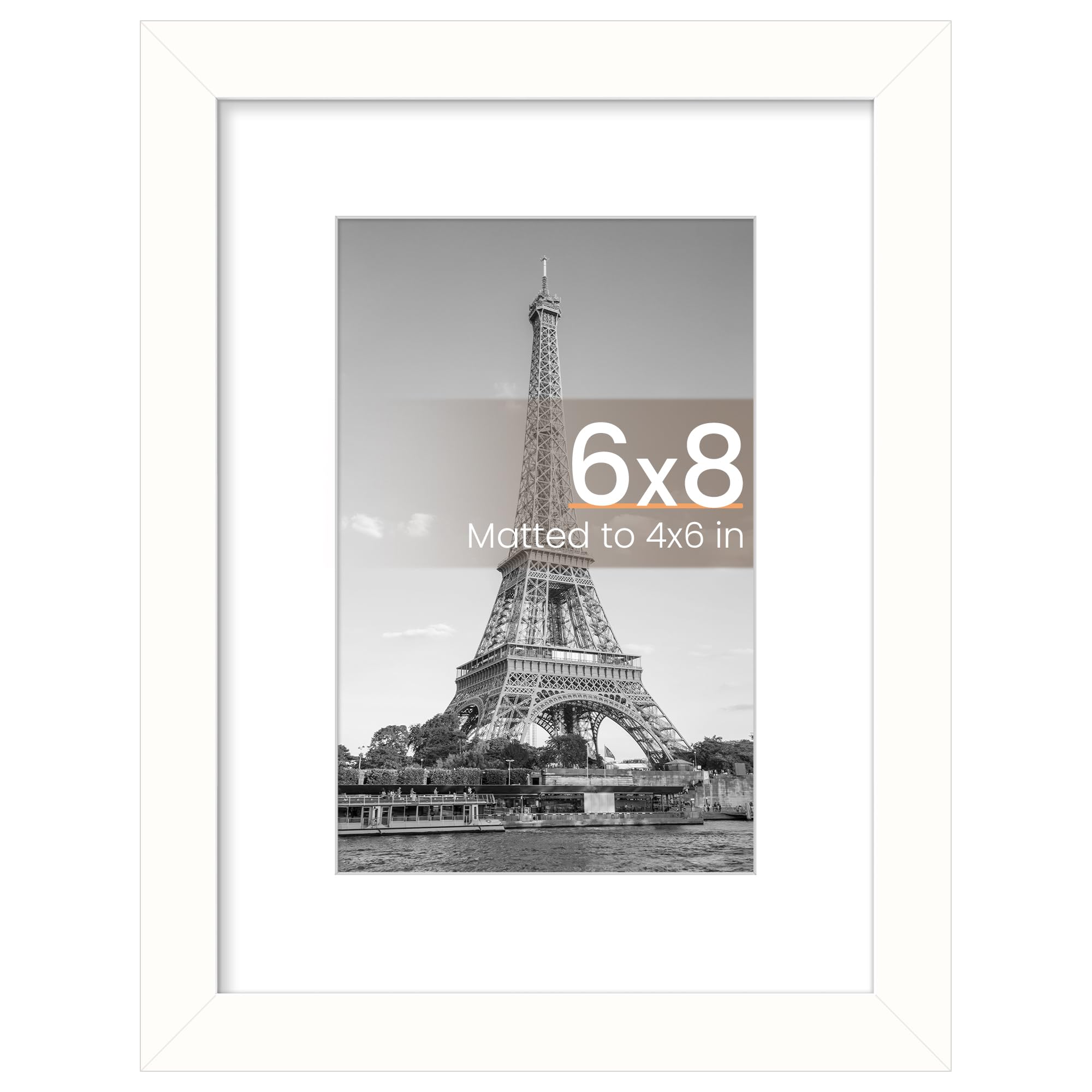 upsimples 6x8 Picture Frame, Wall Decor Photo Frames, White 1 Pack | 6 x 8 Frame, 3.5x5.5 Frame with Mat for Gallery Wall, Family, Baby, Dog, Dorm, Christmas, Wedding