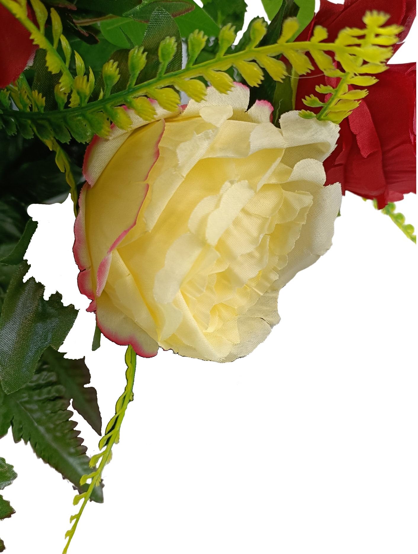 DRW Centro Flores Artificiales Cementerio, Santos, Iglesias, Aniversarios, Ceremonias, Bodas Rojo y Amarillo con Rosas 65x70x30 cm