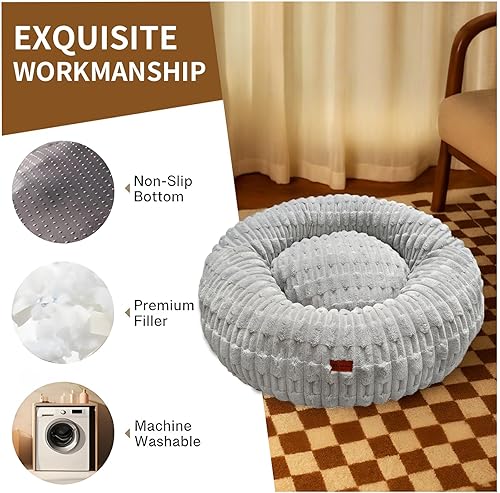 Miniatura 2 de ShinHye Cama para gatos, cama lavable en forma de dona para gatos y perros pequeños, cama redonda calmante para mascotas con parte inferior