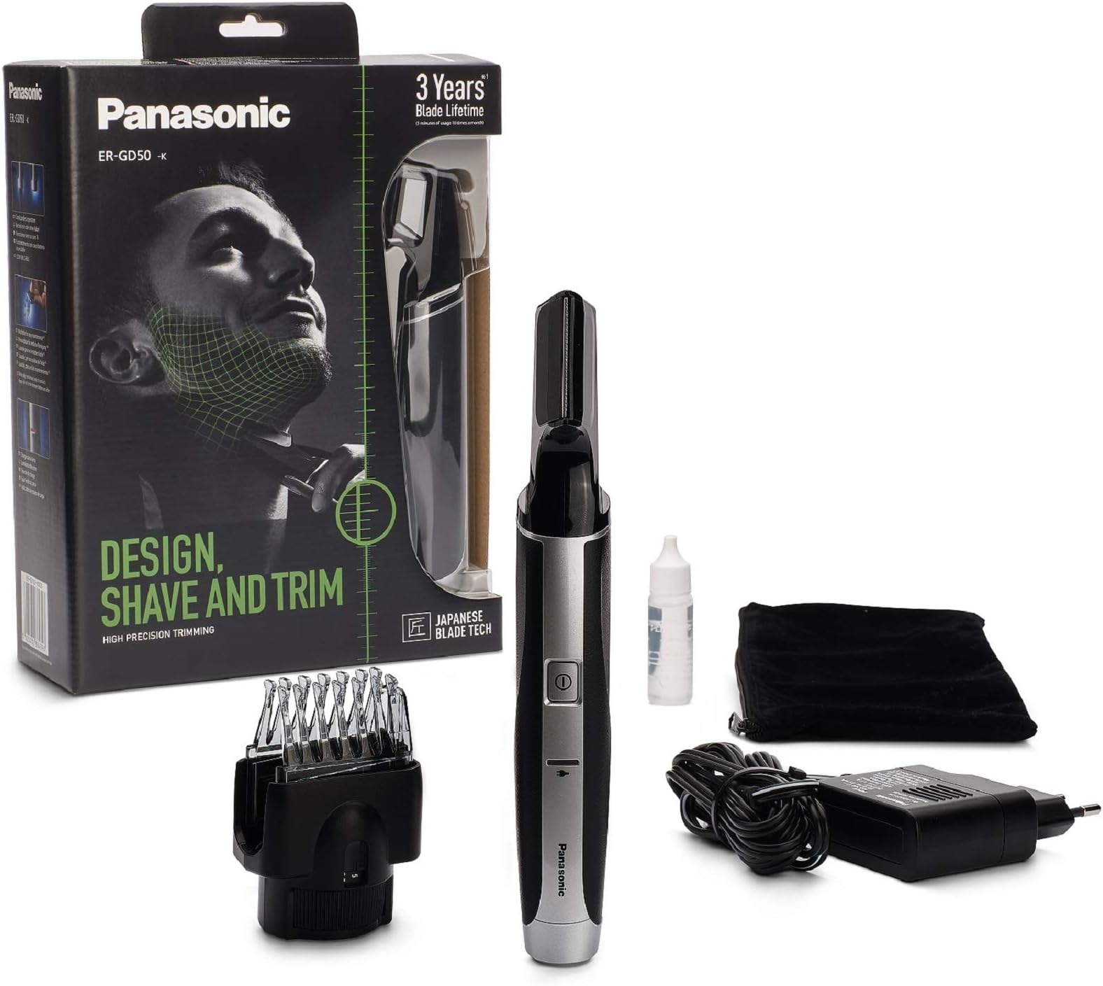 Panasonic ER-GD50 i-Shaper 3-in-1 Beard and Stubble Trimmer with 20 Lengths/Trimming Attachment