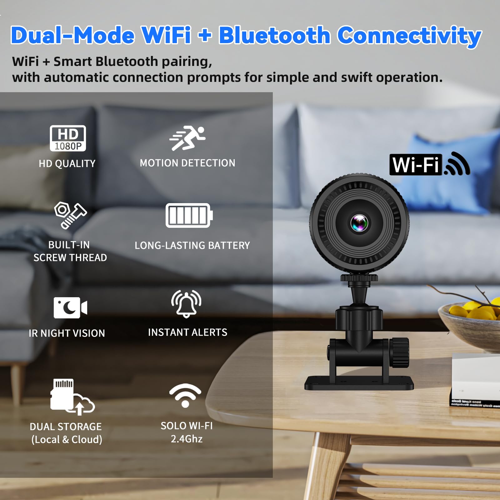 Telecamera WiFi Spia W10 1080P 2.4 GHz – Wireless Per Interni/esterni Con Visione Notturna, Rilevamento Movimento, Batteria Integrata, Supporto Magnetico 360° E App IOS/Android