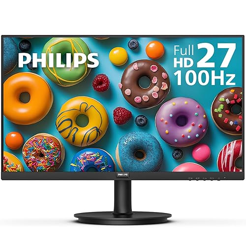 Philips New 27-inch Class Thin Full HD (1920 x 1080) 100Hz Monitor, VESA, HDMI x 1, VGA Port x1, Eye Care, 4 Year Advance Replacement Warranty, 271V8LB, Black - 27" FHD - VA Panel 100Hz