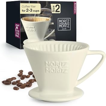 Moritz & Moritz Coffee Dripper Ceramic Size 2   Perfect Pour Over Coffee   Classic White Porcelain Filter Cone for Rich Aroma