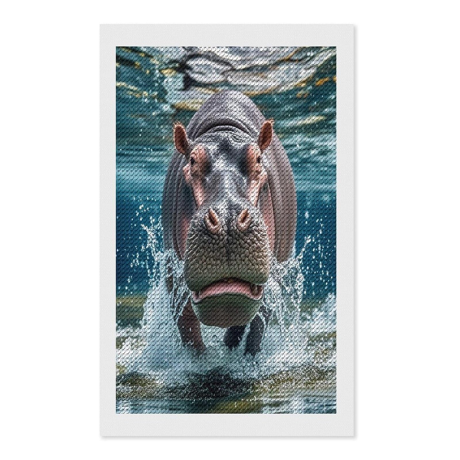FekiLoot Diving Hippo Diamond Painting Kits for Adults Full Round Drill Diamond Art Kits for Beginners 5D DIY Diamond Dots Paintings Diamonds Pictures Gem Art Home Wall Decor 12"x20"