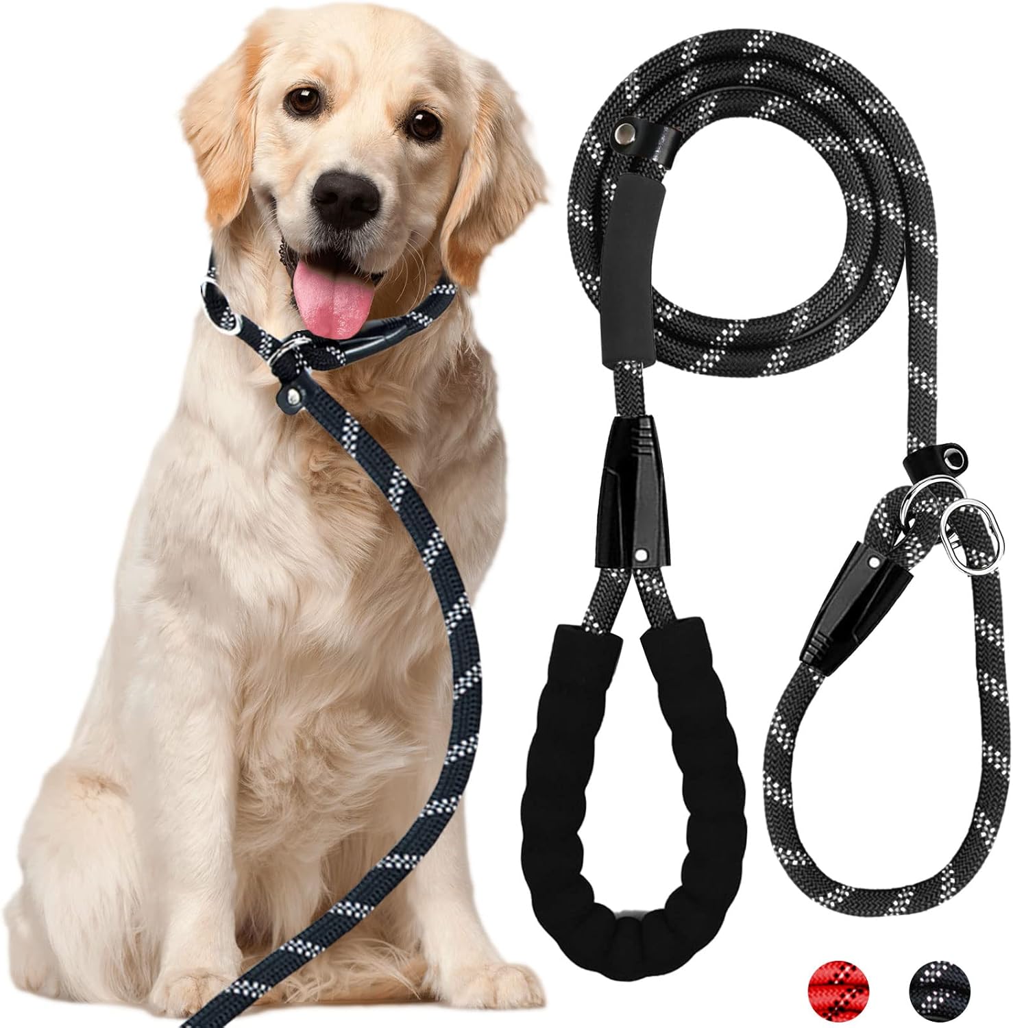 Slip Lead for Dogs Black AntiChoking Dog Slip Lead with Padded Handles