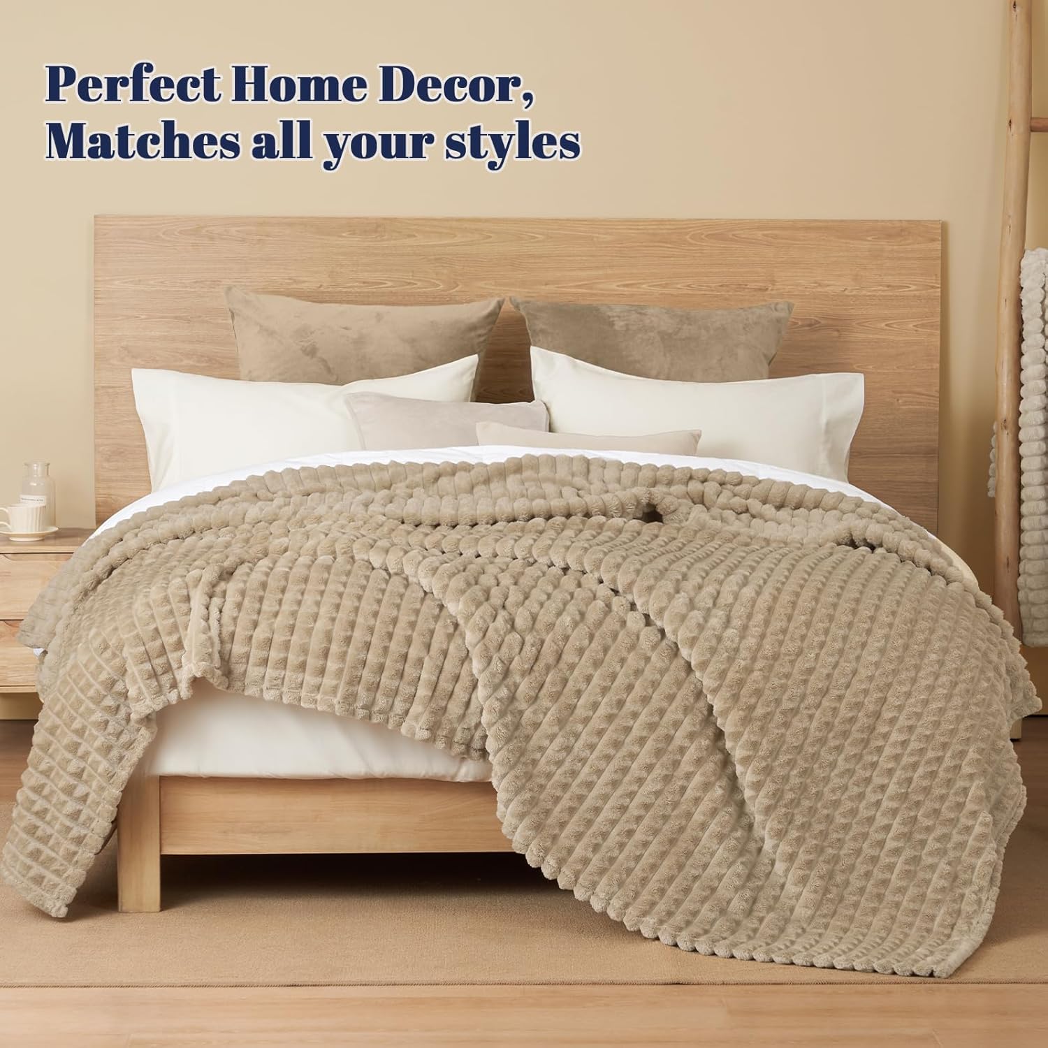 PHF Luxury Soft Fleece Blanket Twin Size, No Shed No Pilling, 380GSM Fluffy Cozy Throw Blankets for Bed, 66"x90", Lightweight Warm Bedding for Home Decor, Ideal Gift for Women, Taupe