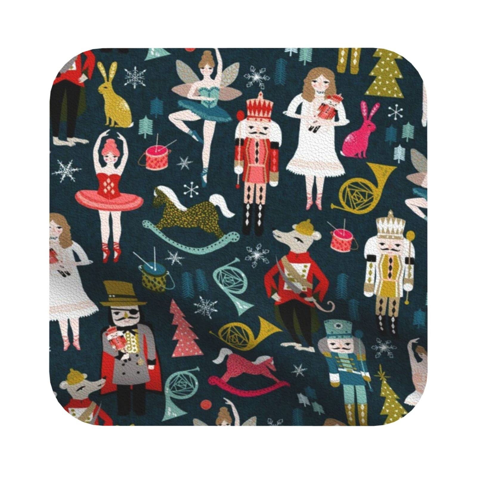 Women'S Nutcracker Ballet Xmas Dance Print Leather Coasters Set Ideal For Homes, Restaurants, Kitchens, And Offices