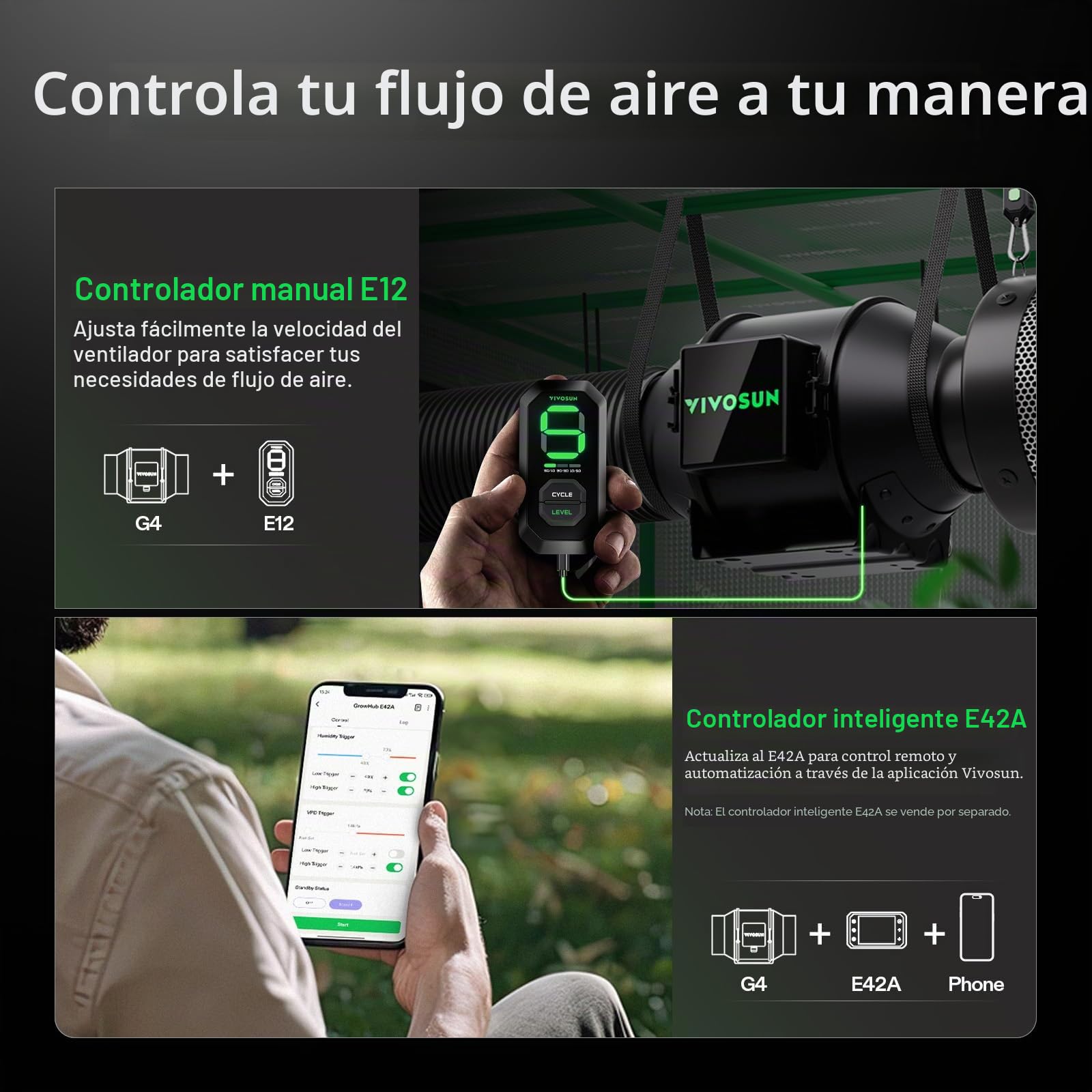 VIVOSUN Extractor de Aire 100mm 331m³/h AeroZesh G4 | Ventilador Extractor con Filtro de Carbón, Conducto 240cm y Controlador E12 para Sistema de Ventilación en Grow Tents | Ventilador de conducto AeroZesh G4; filtro de carbono y conducto de aire; sistema