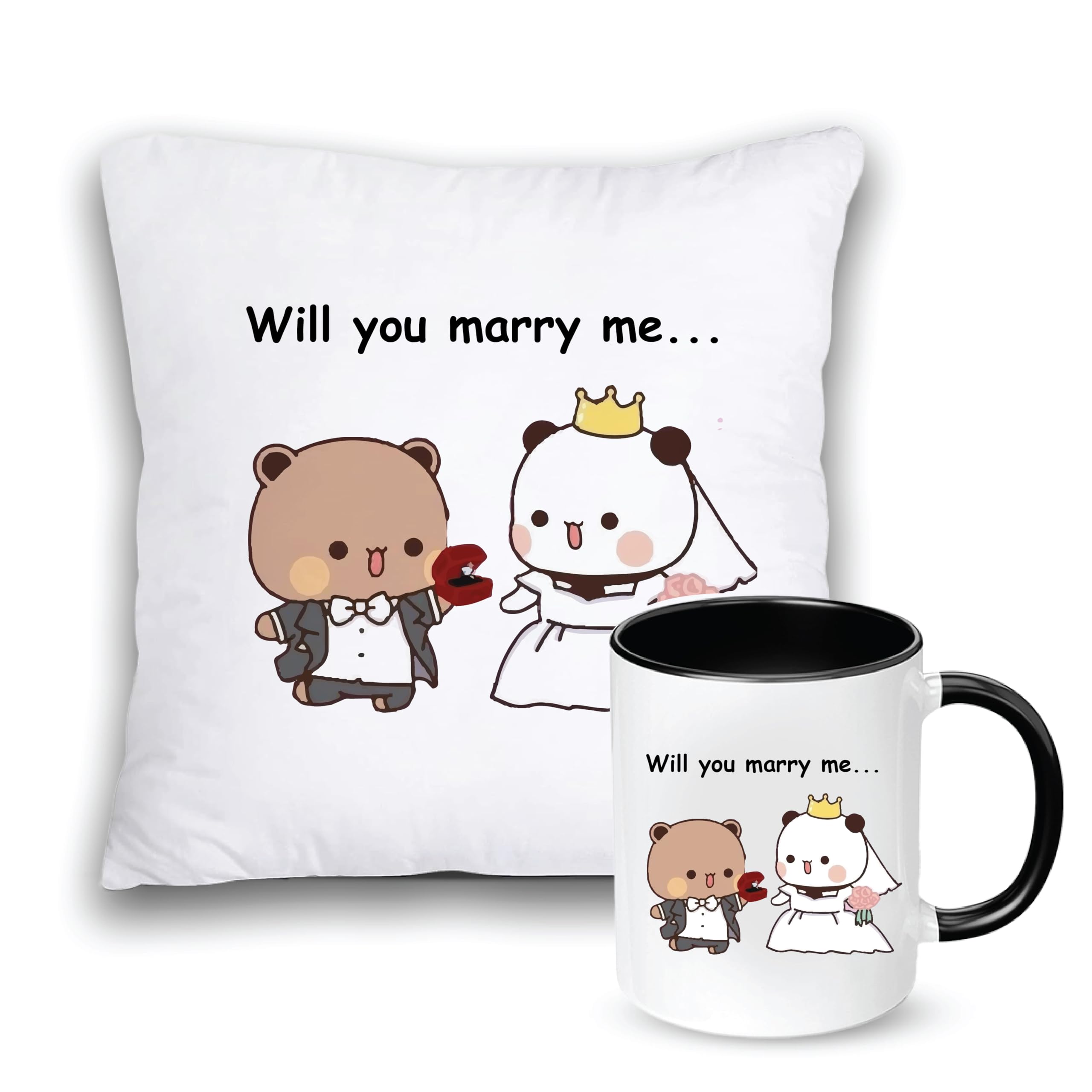 Happy Valentine's Day Pillow and Mug Set Pack of 2 Combo - Valentine's Day Gift Set - Gift for your Boyfriend and Girlfriend -Future Husband and Wife (Design 8)