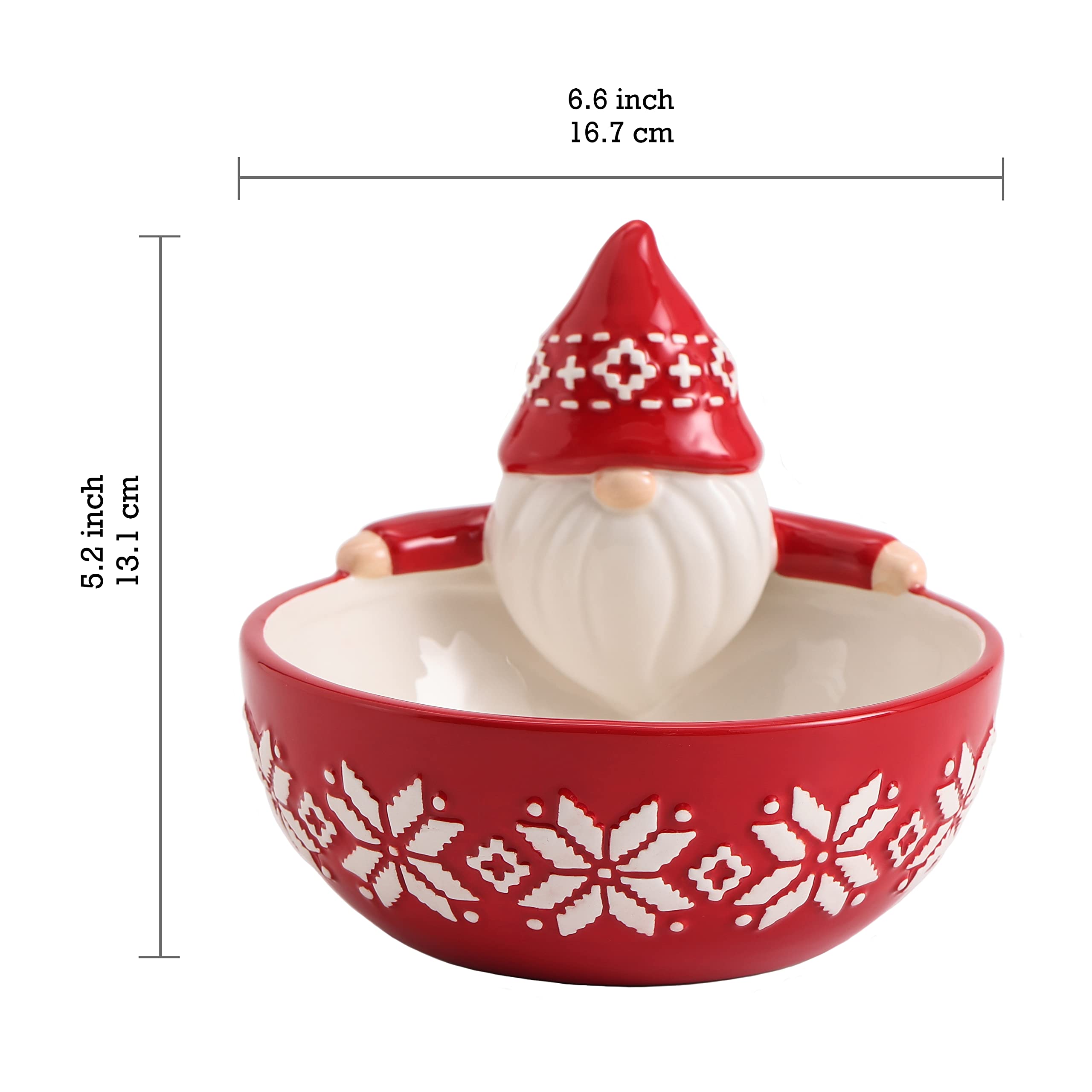 Bico Red Gnome Ceramic 19oz Candy Bowl, for treats, jam, sauce, Microwave Safe & Dishwasher Safe