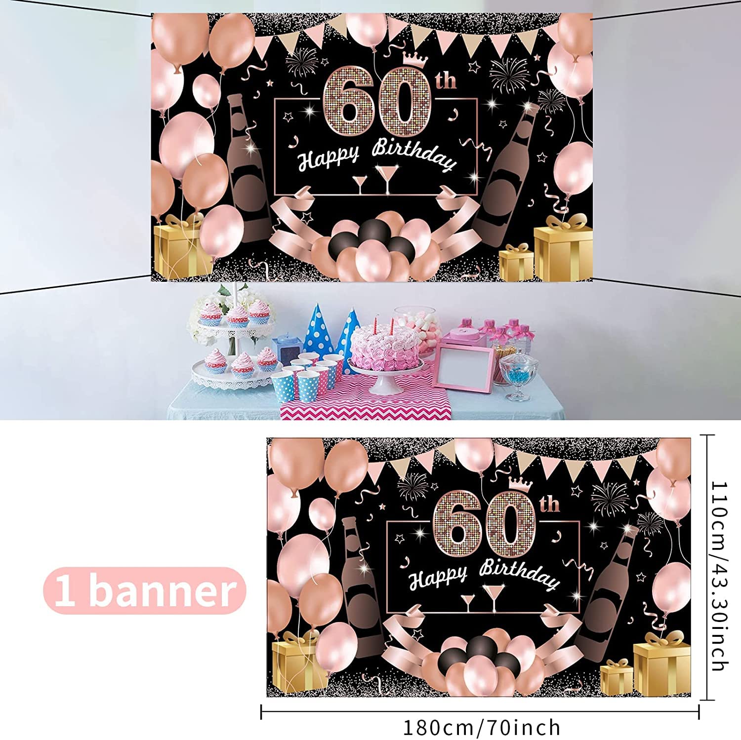 Striscione Olografico Per 60° Compleanno | Rosa E Luccicante | 3,9 Metri | Per Decorazioni Festa Interni Ed Esterni | Prodotto Da Azienda Familiare UK