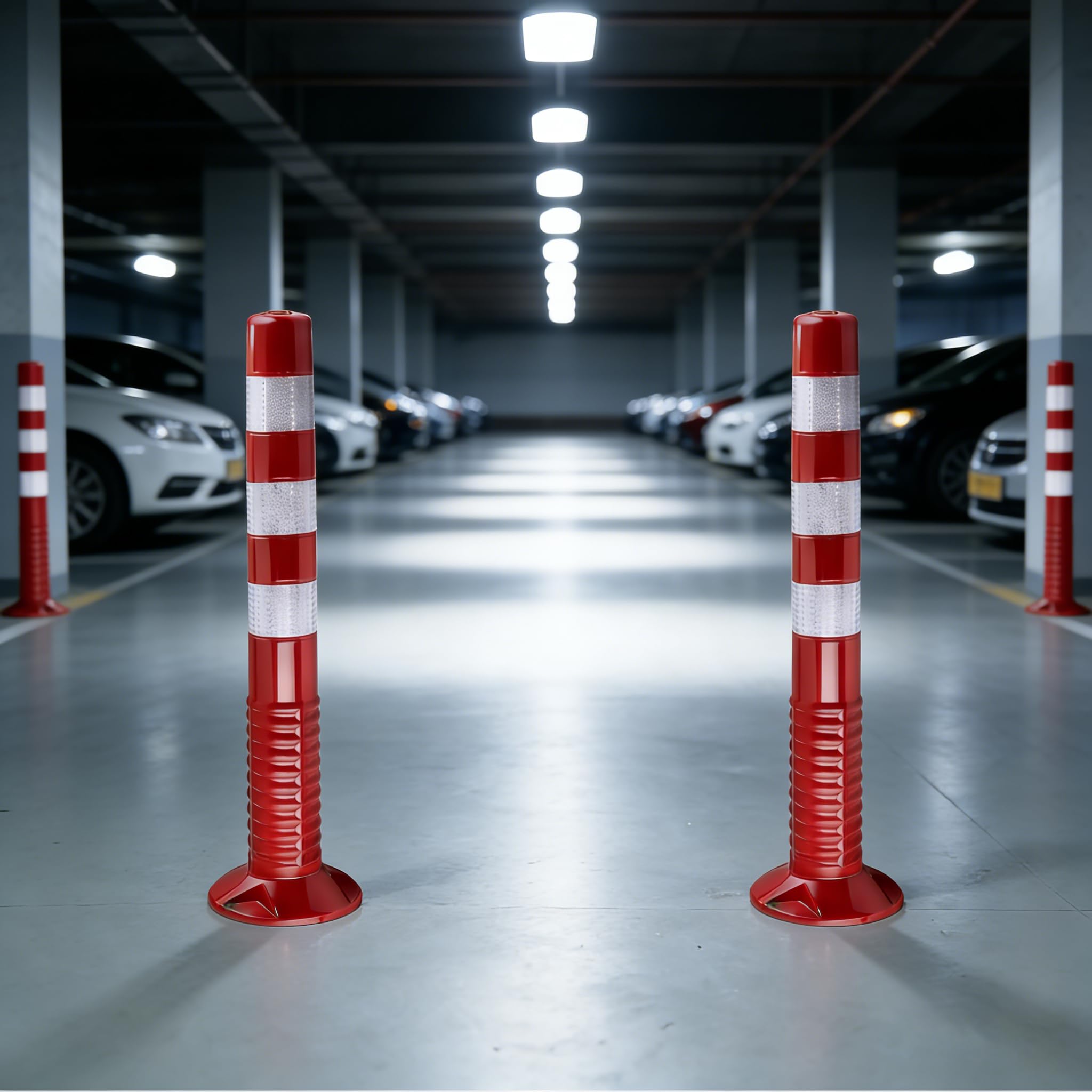 2 x Absperrpfosten 75 cm, Verstärkte Kunststoffpfosten mit Reflektoren & Schrauben, Poller aus flexiblem Polyurethan, selbstaufrichtender Flexible Verkehrspfosten für Verkehrssicherheit, Rot