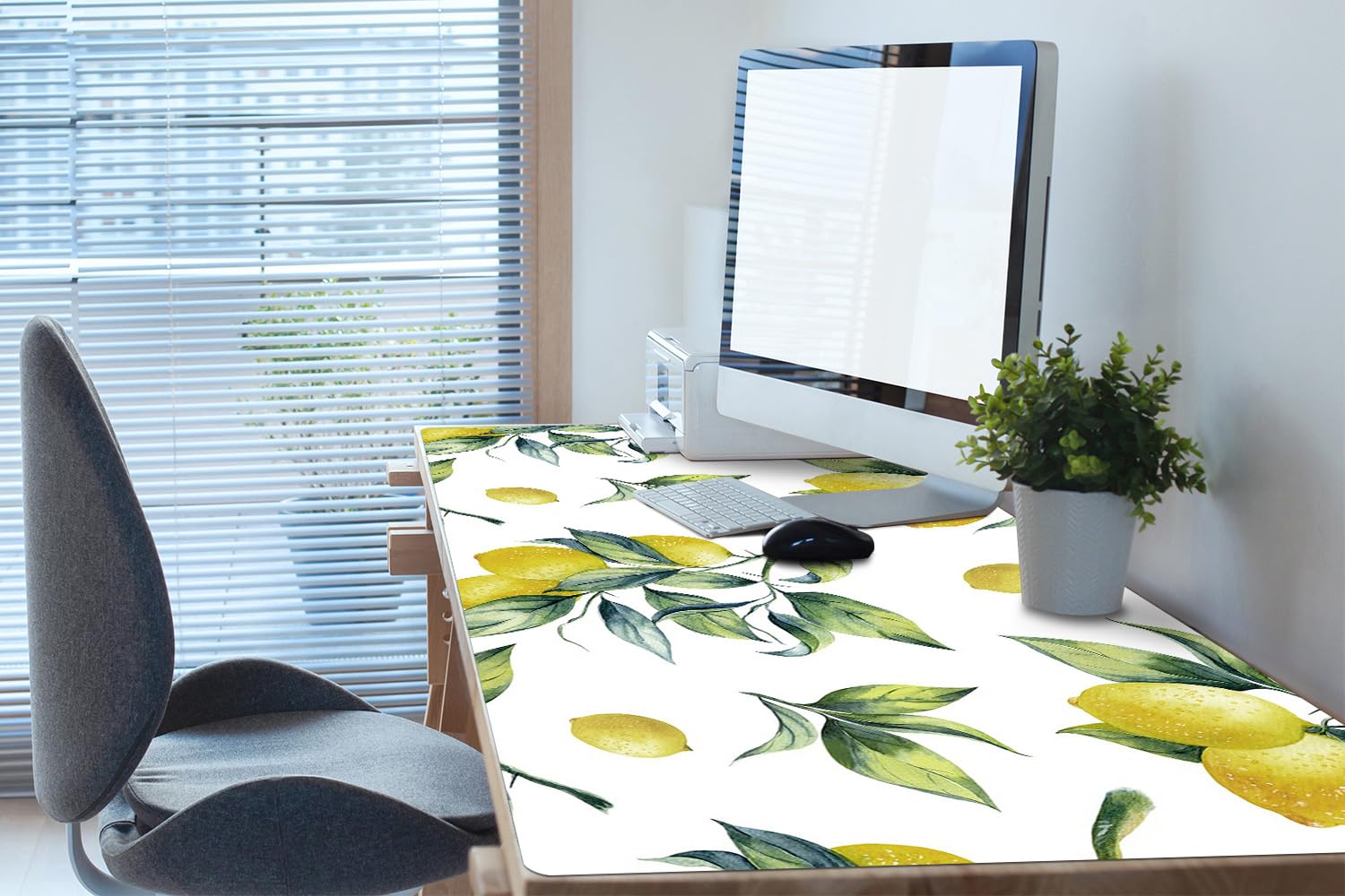 Sottomano da Scrivania 120x60 cm Superficie Protettiva Impermeabile per Ufficio e Casa Antiscivolo Protezione e Decorazione in Vinile PVC Facile da Pulire - Limoni gialli