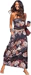 ANCAPELION Femmes Cold Epaule Beach Été Casual Longue Robe Maxi avec Poches
