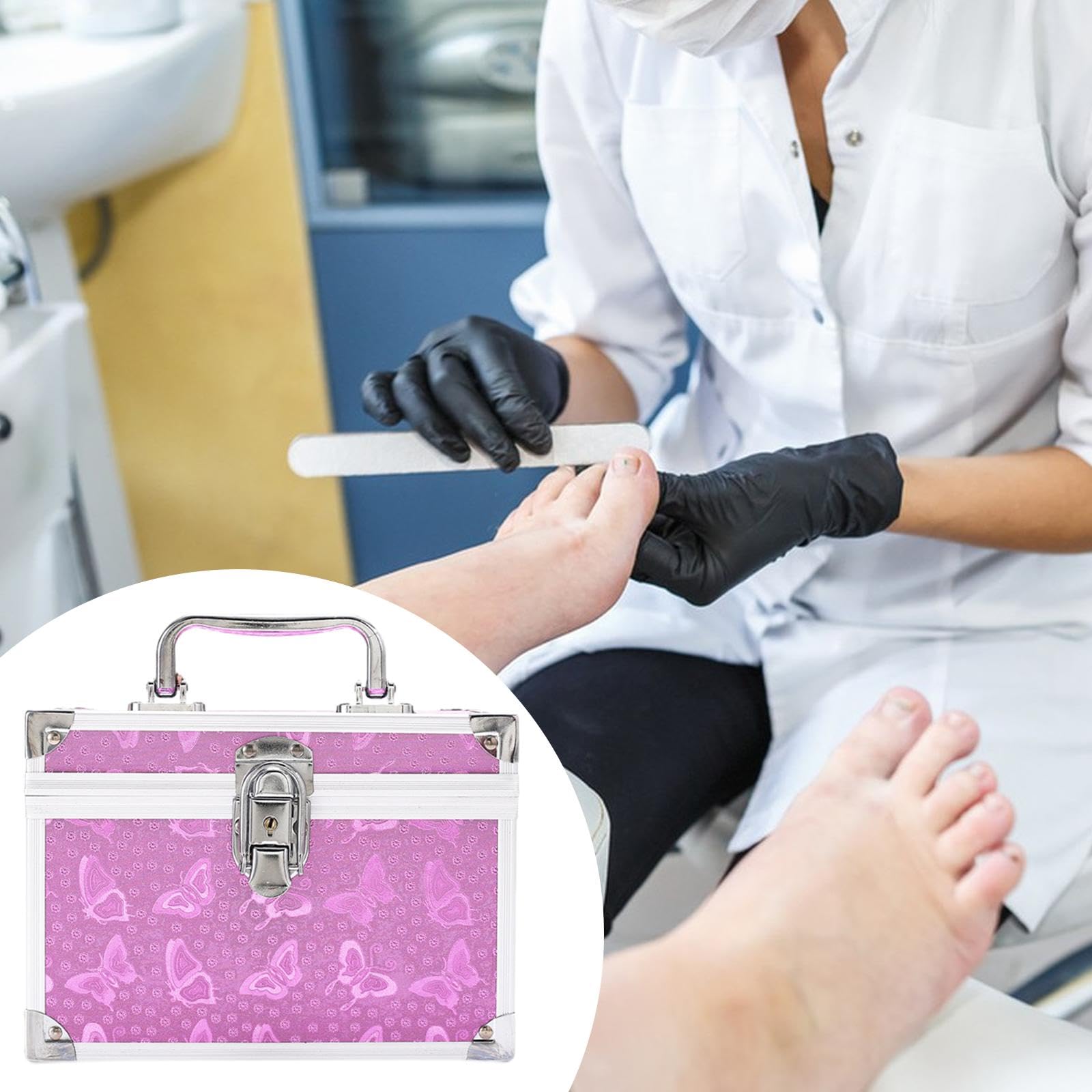 Estuche de Maquillaje, Neceser de Maquillaje, Caja de Almacenamiento Portátil, Kits de Pedicura, Organizador de Joyas, Asa de Aleación de Aluminio, In, Rosa