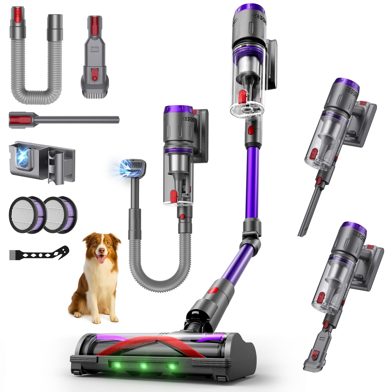 Circlio FURGO Flex V16 Aspirapolvere Senza Fili, 600W/58000Pa/80Min, Scopa Elettrica Senza Fili con Tubo Pieghevole, Tubo Estensibile da 1m, Srotolatore di Peli di Animali, Per Pavimenti/Tappeti