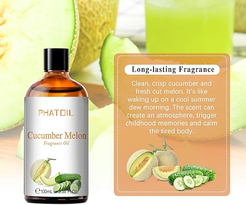 Miniatura 5 de Aceites de fragancia de pepino y melón PHATOIL 3.38 FL. OZ para aromaterapia, aceites esenciales para difusores para el hogar, perfectos para