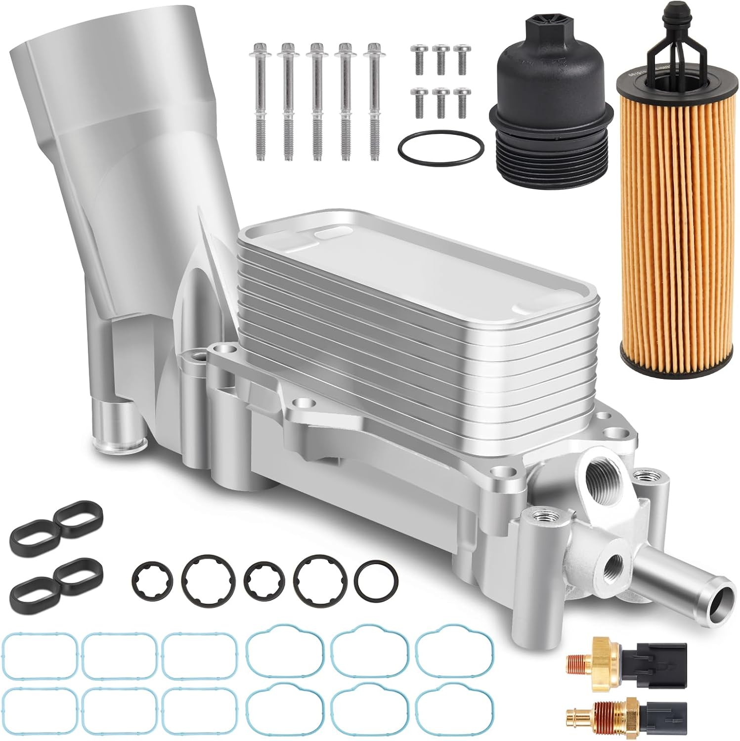 Upgraded Aluminum Engine Oil Filter Housing with Oil Cooler Sensors and Gaskets Compatible with 2017-2018 Chrysler 200/300 Dodge Charger Avenger Journey Wrangler Ram Promaster 3.2 3.6 V6