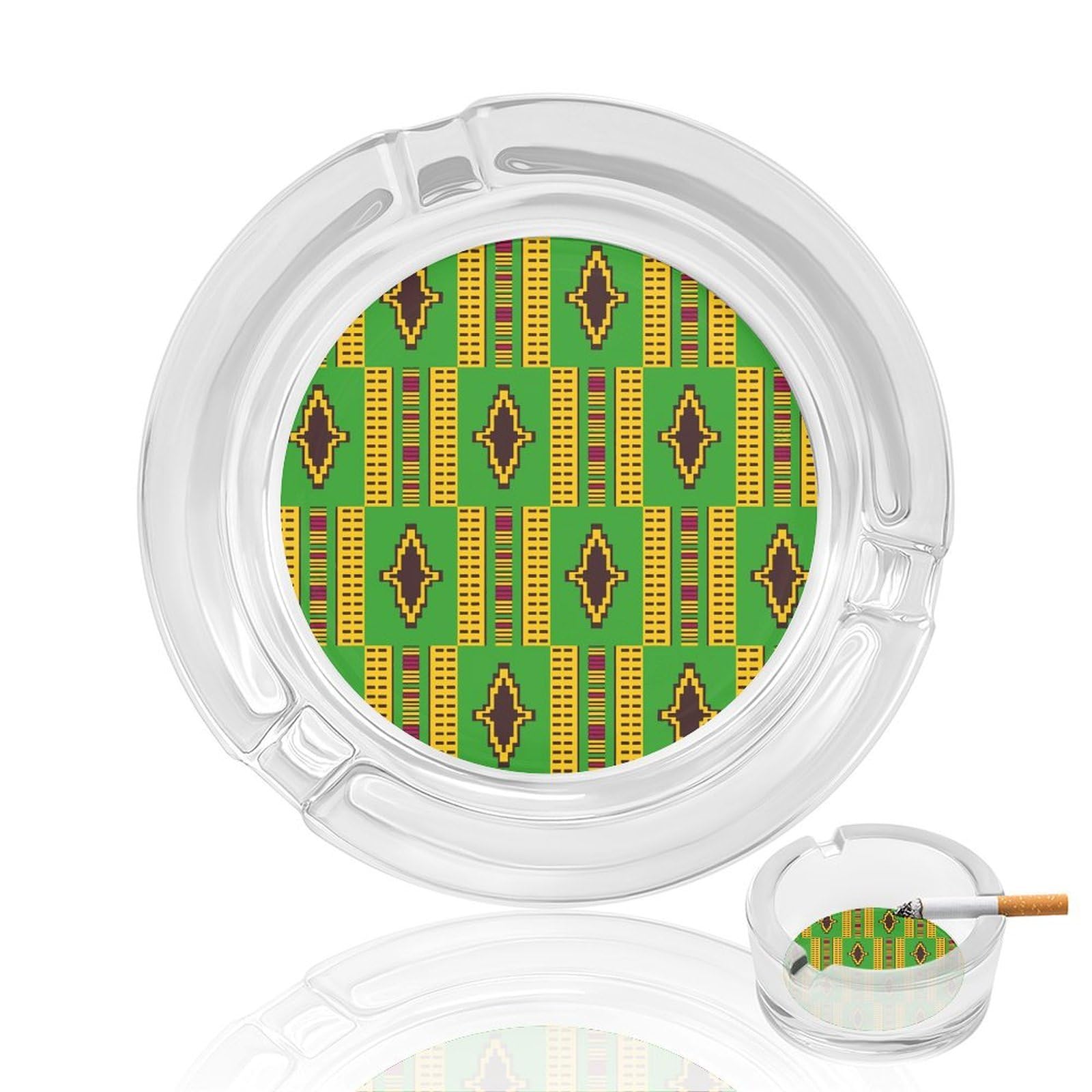 Nclqvjxzkhw Style African Print Ankara Pattern Glass Ashtray Round Ash Tray Smoking Trays For Home Garden Outdoor