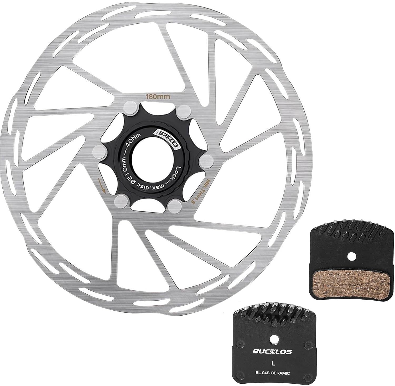 BUCKLOS 1 Pairs BL-04S Disc Brake Pads for Ceramic Shimano N03A N04C L05A K04S K04Ti K05S K05Ti with Bike Centerlock Disc Brake Rotor for Mountain Bike Road Bike E-Bike