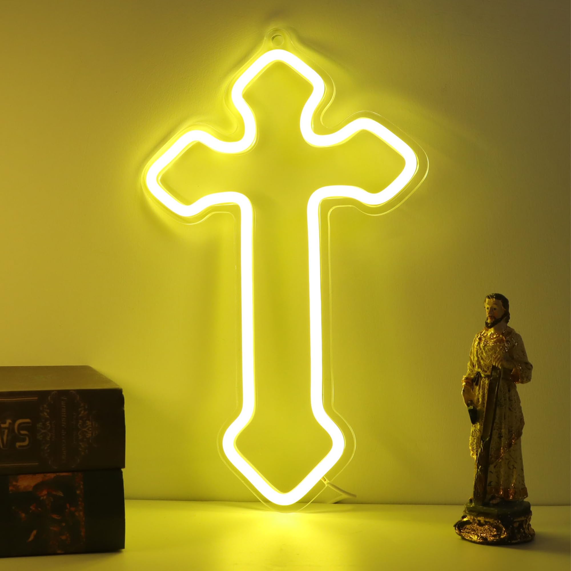 Attivolife Light up Cross Neon Sign, Jesus LED Night Light with Dimmable USB Powered, Home Bedroom Wall Decor Warm White, Best Gifts for Religious Christian Easter Birthday Party Wedding Christmas