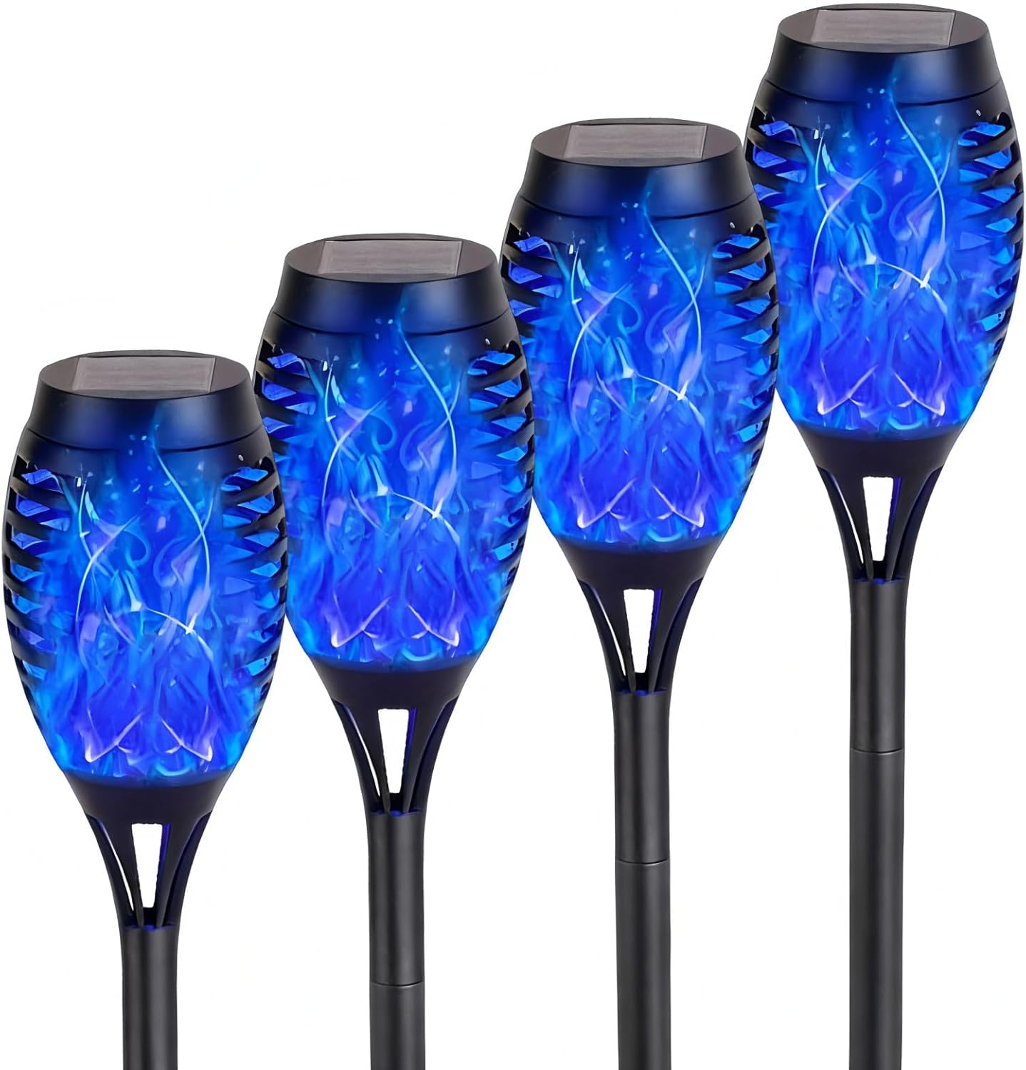 Solar Torch Light with Flickering Flame,4Pack Solar Lights Outdoor,Waterproof Solar Powered Yard Garden Lights,Solar Flame Light,Torches Lighting for Outside Patio Lawn Path Decorations (Blue)