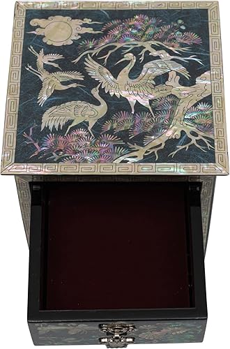 Miniatura 9 de February Mountain Joyero de madera de nácar collar, pendientes, pulsera, anillo de almacenamiento con 3 cajones (azul)